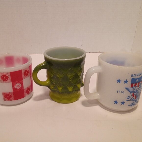 Trio (3) MCM Kitschy Coffee Cups--Fire King/Federal Glass/Glassbake - Picture 2 of 13